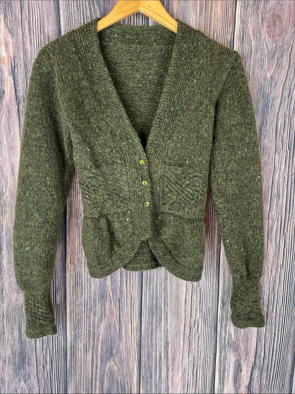 Women's Olive Green Knit Button-Front Cardigan